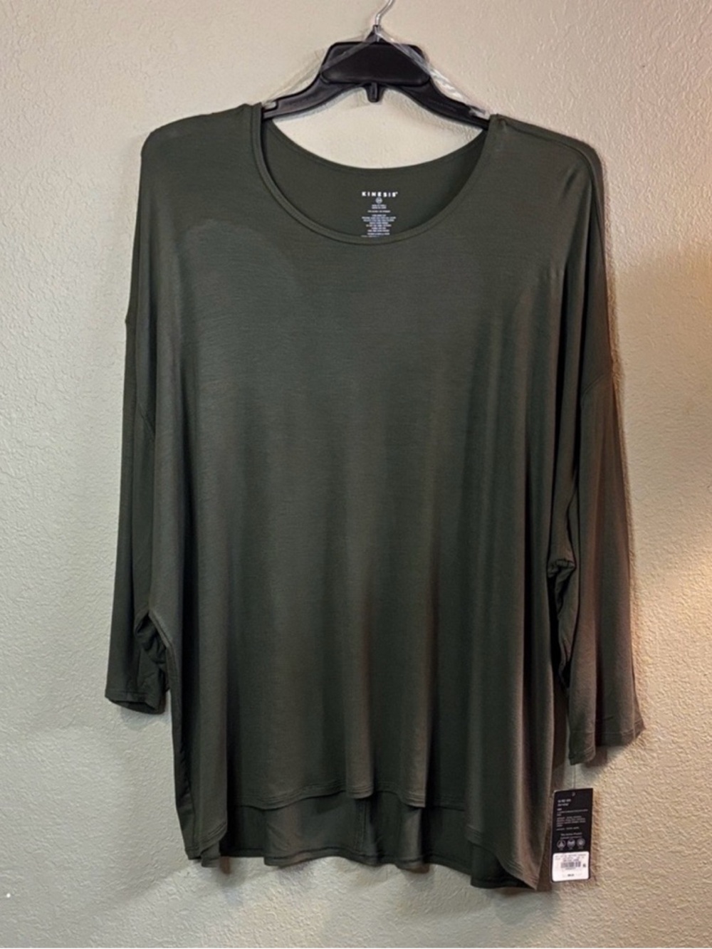 New Kinesis Shirt Women’s Green Crew Neck 3/4 Sleeve Tee Casual Classic Top 3X
